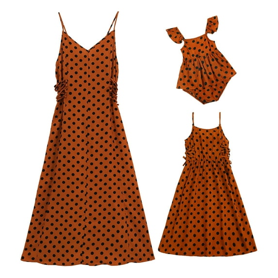 FYMNSI Mommy and Me Summer Polka Dot Sleeveless Dresses Casual Boho Beach Sundress Family Matching V Neck Midi Tank Dress (Mom L)