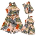 thumbnail image 1 of FYMNSI Mommy and Me Summer Short Romper Outfits Sleeveless Belted Casual Jumpsuit Overall for Beach Holiday Photo Shoot Pink (Women M), 1 of 10