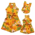 thumbnail image 1 of FYMNSI Mommy and Me Summer Short Romper Outfits Sleeveless Belted Casual Jumpsuit Overall for Beach Holiday Photo Shoot Yellow (Girl 6-7T), 1 of 10
