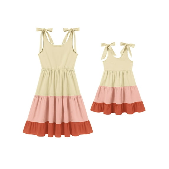 FYMNSI Mommy and Me Summer Tank Dress Women Cotton Sleeveless Tiered Swing Dresses A-Line Beach Mini Casual Sundress L