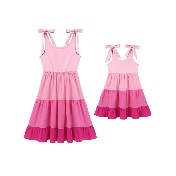 FYMNSI Mommy and Me Summer Tank Dress Women Cotton Sleeveless Tiered Swing Dresses A-Line Beach Mini Casual Sundress XL Pink
