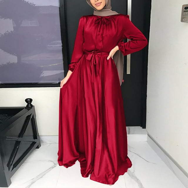 FYMNSI Muslim Dress for Women Satin Abaya Kaftan Dress Full Cover Arab ...