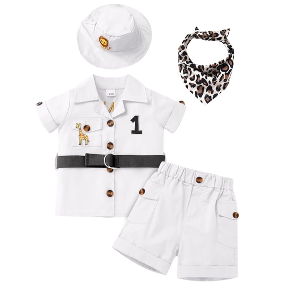 FYMNSI Baby Boy Clothes Toddler Wild One Jungle Safari Outfit Set Animal Print Birthday Outfits Kids 12-18 Months White