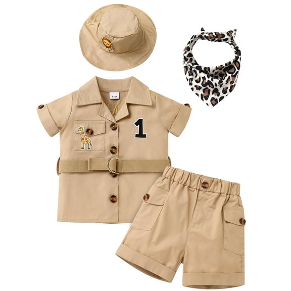 FYMNSI Baby Boy Clothes Toddler Wild One Jungle Safari Outfit Set Zoo Keeper Costume Kids 6-12 Months Kahaki