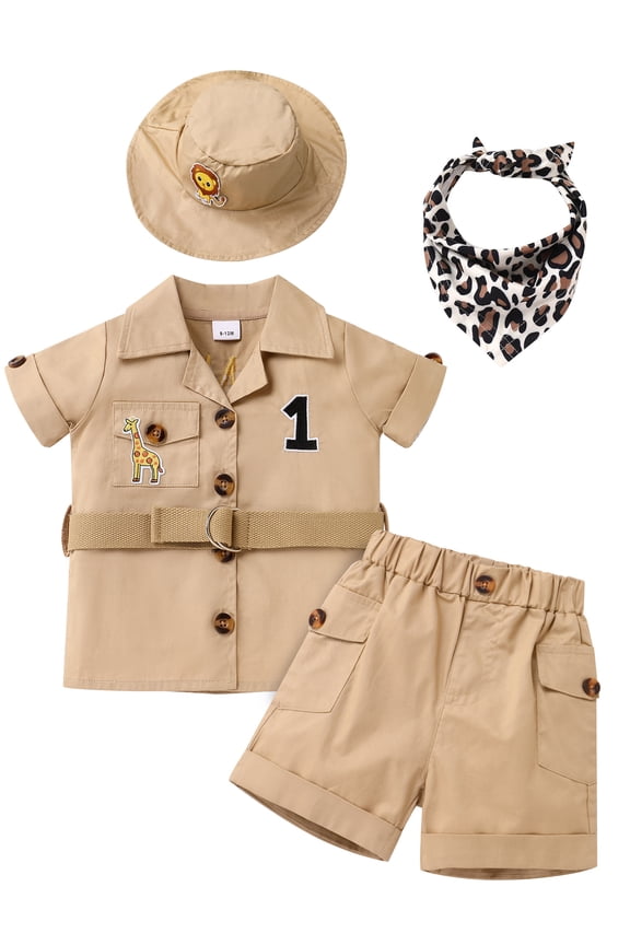 Baby Boy Clothes Toddler Wild One Jungle Safari Outfit Set Animal Print Birthday Outfits Kids 6-12 Months Kahaki