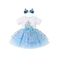 thumbnail image 1 of FYMNSI Newborn Girl Clothes First Birthday Outfit Girls Short Sleeve Blue Tutu Princess Dress for Baby 1st Birthday, 1 of 8