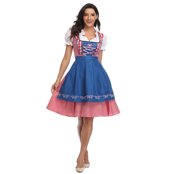 FYMNSI Oktoberfest Dress for Women German Bavarian Dirndl Dresses with Apron Festival Beer Carnival Outfits Blue M