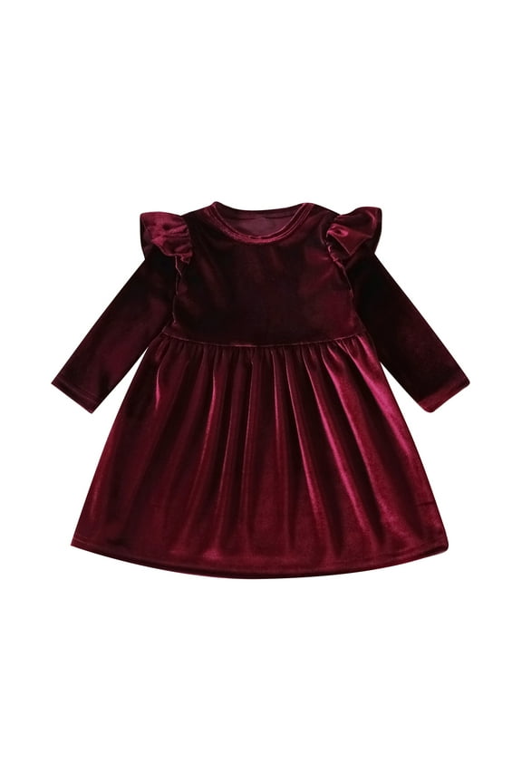 Toddler Baby Girl Velvet Long Sleeve Dress Ruffle Party Gown Dress Christmas Fall Winter Dress