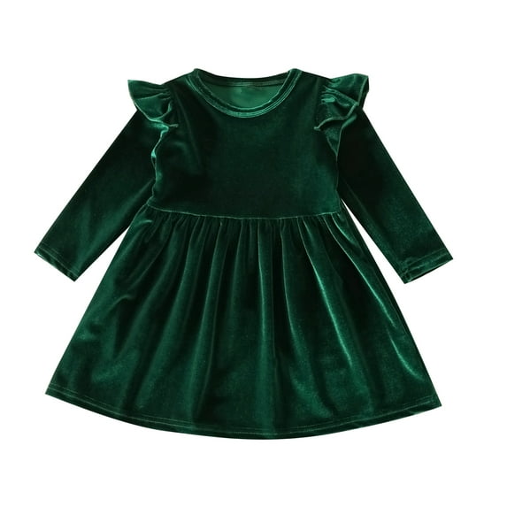 FYMNSI Toddler Baby Girl Velvet Long Sleeve Dress Ruffle Party Gown Dress Christmas Fall Winter Dress