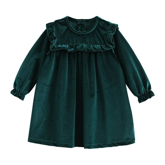 FYMNSI Toddler Baby Girl Velvet Long Sleeve Dress Ruffle Party Gown Dress Christmas Fall Winter Dress