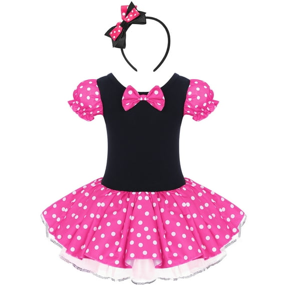 FYMNSI Toddler Baby Girls Mini Mouse Costume Polka Dot Dress Kids Girls Birthday Party Tutu Dress with Headband 5-6 Years Hot Pink