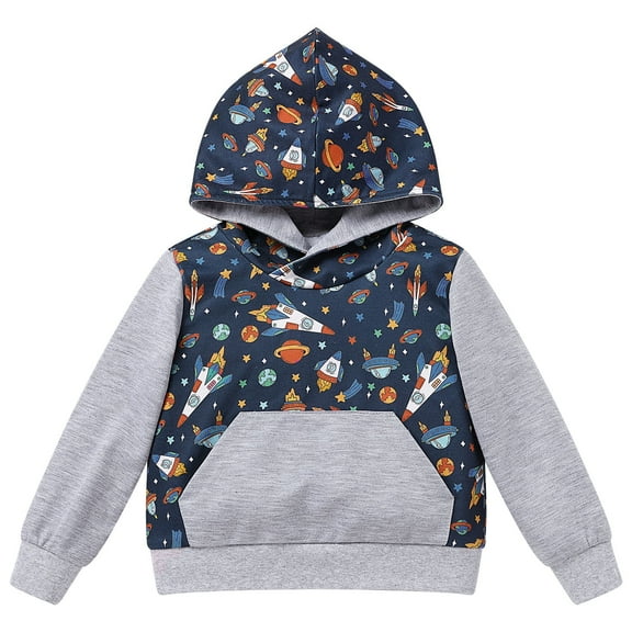 FYMNSI Toddler Boy Hooded Sweatshirts Color Block Dinosaur Printed Hoodie with Pocket Boys Winter Clothes 3-4T
