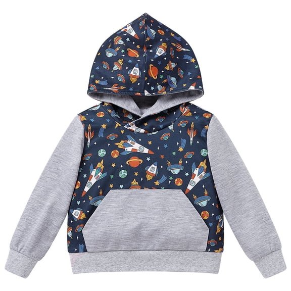 FYMNSI Toddler Boy Hooded Sweatshirts Color Block Dinosaur Printed Hoodie with Pocket Boys Winter Clothes 4-5T