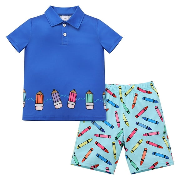 FYMNSI Toddler Boy Shorts and Polo Shirts Set Back to School Clothes Summer 2-Piece Outfit for Kids 2-3T Blue