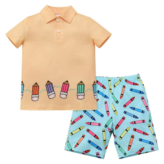 FYMNSI Toddler Boy Shorts and Polo Shirts Set Back to School Clothes Summer 2-Piece Outfit for Kids 2-3T Yellow
