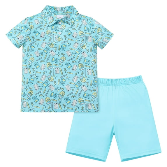 FYMNSI Toddler Boy Shorts and Polo Shirts Set Back to School Clothes Summer 2-Piece Outfit for Kids 4-5T Light Blue