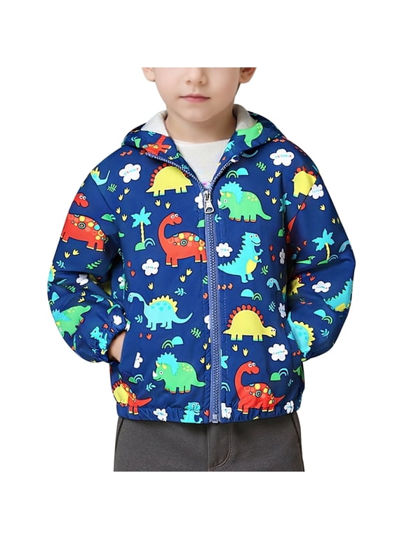 Toddler Boys Hooded Jacket Windbreaker Lightweight Zip up Hoodies Outwear Cartoon Fall Clothes for Kids 12-18M Blue