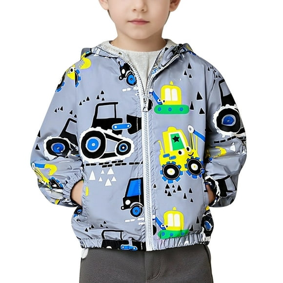 Toddler Boys Hooded Jacket Windbreaker Lightweight Zip up Hoodies Outwear Cartoon Fall Clothes for Kids 18-24M Gray
