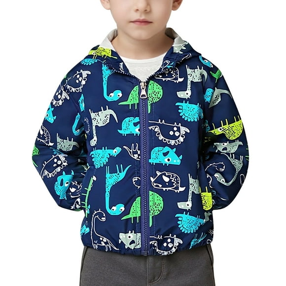 Toddler Boys Hooded Jacket Windbreaker Lightweight Zip up Hoodies Outwear Cartoon Fall Clothes for Kids 2-3T Blue