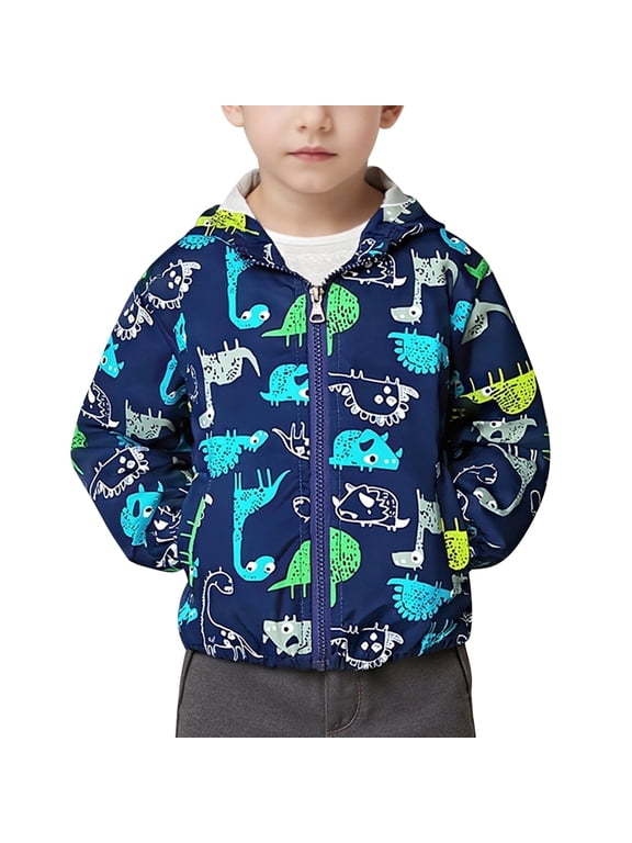 Toddler Boys Hooded Jacket Windbreaker Lightweight Zip up Hoodies Outwear Cartoon Fall Clothes for Kids 3-4T Blue