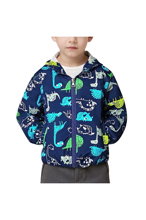 Toddler Boys Hooded Jacket Windbreaker Lightweight Zip up Hoodies Outwear Cartoon Fall Clothes for Kids 3-4T Blue
