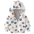 thumbnail image 1 of FYMNSI Toddler Boys Hooded Jacket Windbreaker Lightweight Zip up Hoodies Outwear Cartoon Fall Clothes for Kids 3-4T White, 1 of 4