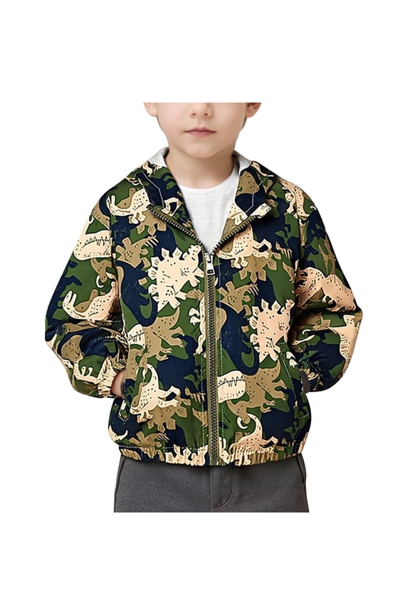 Toddler Boys Hooded Jacket Windbreaker Lightweight Zip up Hoodies Outwear Cartoon Fall Clothes for Kids 4-5T Camouflage