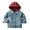 thumbnail image 1 of FYMNSI Toddler Fall Jacket Baby Jean Jacket Boys Girls Denim Jacket Cowboy Outerwear Shacket for Kids 12-18 Months Red Plaid, 1 of 7