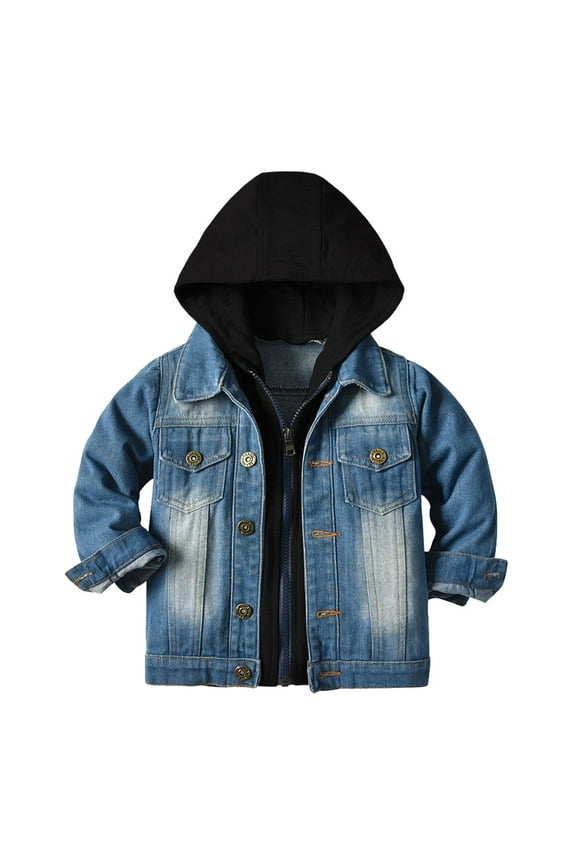 Toddler Fall Jacket Baby Jean Jacket Boys Girls Denim Jacket Cowboy Outerwear Shacket for Kids 4-5 Years Blue Black Hooded