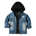 thumbnail image 1 of FYMNSI Toddler Fall Jacket Baby Jean Jacket Boys Girls Denim Jacket Cowboy Outerwear Shacket for Kids 6-12 Months Blue Black Hooded, 1 of 8