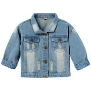 FYMNSI Toddler Fall Jacket Baby Jean Jacket Boys Girls Denim Jacket Cowboy Outerwear Shacket for Kids 6-12 Months Light Blue