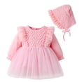 thumbnail image 1 of FYMNSI Toddler Girl Long Sleeve Floral Tutu Dress Baby Baptism Christening Dresses with Hat Birthday Tulle Outfit 9-12 Months Pink, 1 of 4