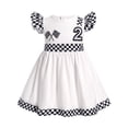 thumbnail image 1 of FYMNSI 2nd Birthday Dress Baby Toddler Girl Checkered Clothes Flutter Sleeve Dresses Race Car Driver Outfit, 1 of 9