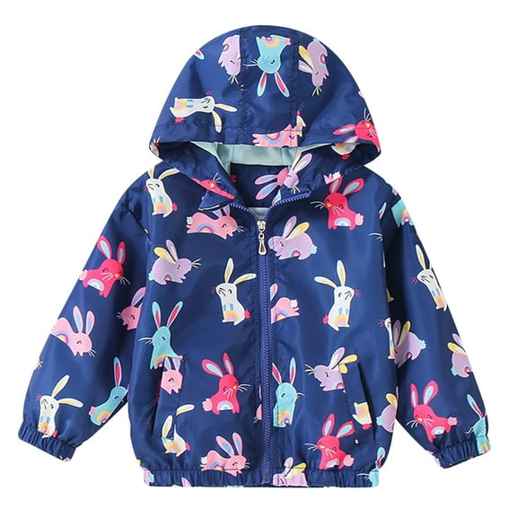 FYMNSI Toddler Girl Windbreaker Light Hooded Jacket Printed Zip Up Hoodie Spring Fall Rain Jackets Kids Clothes 3-4T