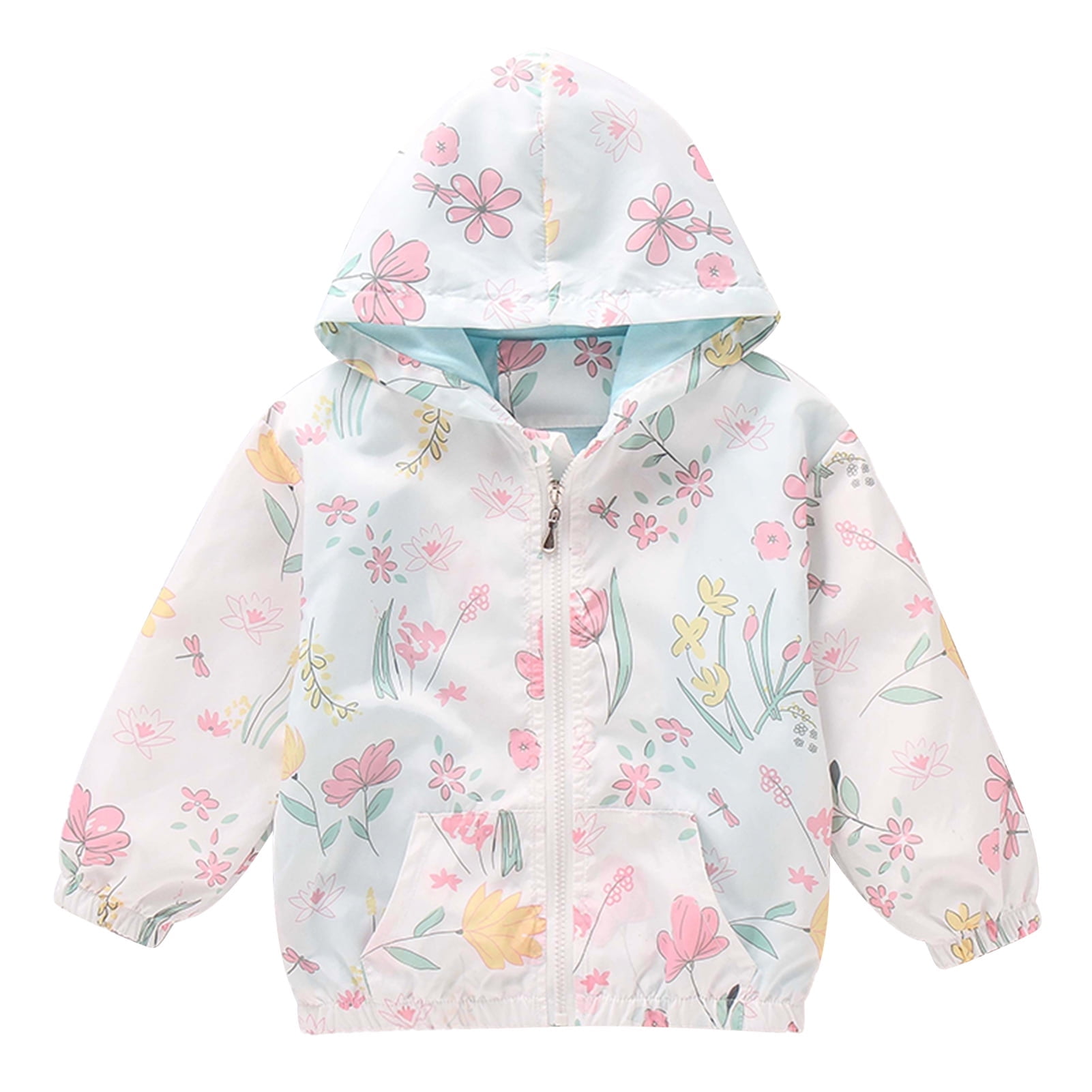 FYMNSI Toddler Girl Windbreaker Light Hooded Jacket Printed Zip Up Hoodie Spring Fall Rain Jackets Kids Clothes 3-4T
