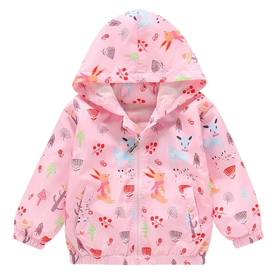 FYMNSI Toddler Girl Windbreaker Light Hooded Jacket Printed Zip Up Hoodie Spring Fall Rain Jackets Kids Clothes 4-5T