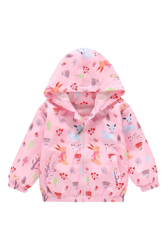 Toddler Girl Windbreaker Light Hooded Jacket Printed Zip Up Hoodie Spring Fall Rain Jackets Kids Clothes 4-5T