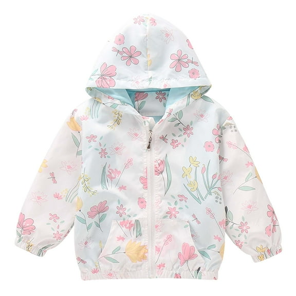 FYMNSI Toddler Girl Windbreaker Light Hooded Jacket Printed Zip Up Hoodie Spring Fall Rain Jackets Kids Clothes 4-5T