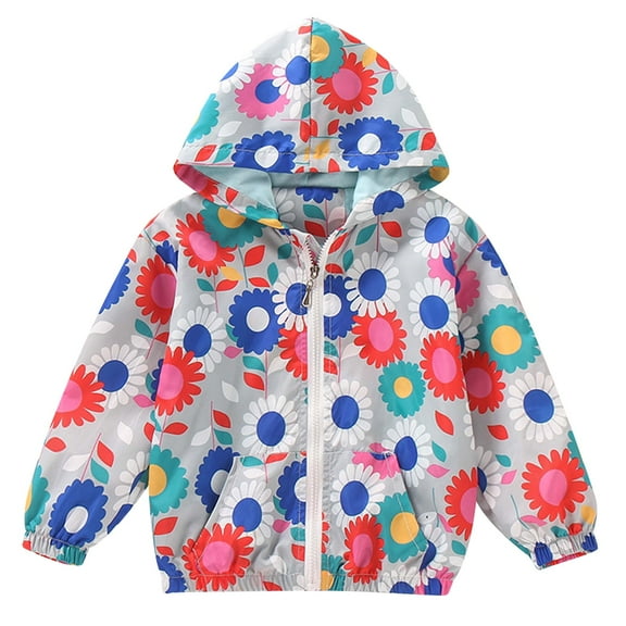 FYMNSI Toddler Girl Windbreaker Light Hooded Jacket Printed Zip Up Hoodie Spring Fall Rain Jackets Kids Clothes 4-5T