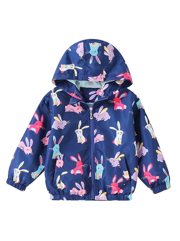 Toddler Girl Windbreaker Light Hooded Jacket Printed Zip Up Hoodie Spring Fall Rain Jackets Kids Clothes 8-9T