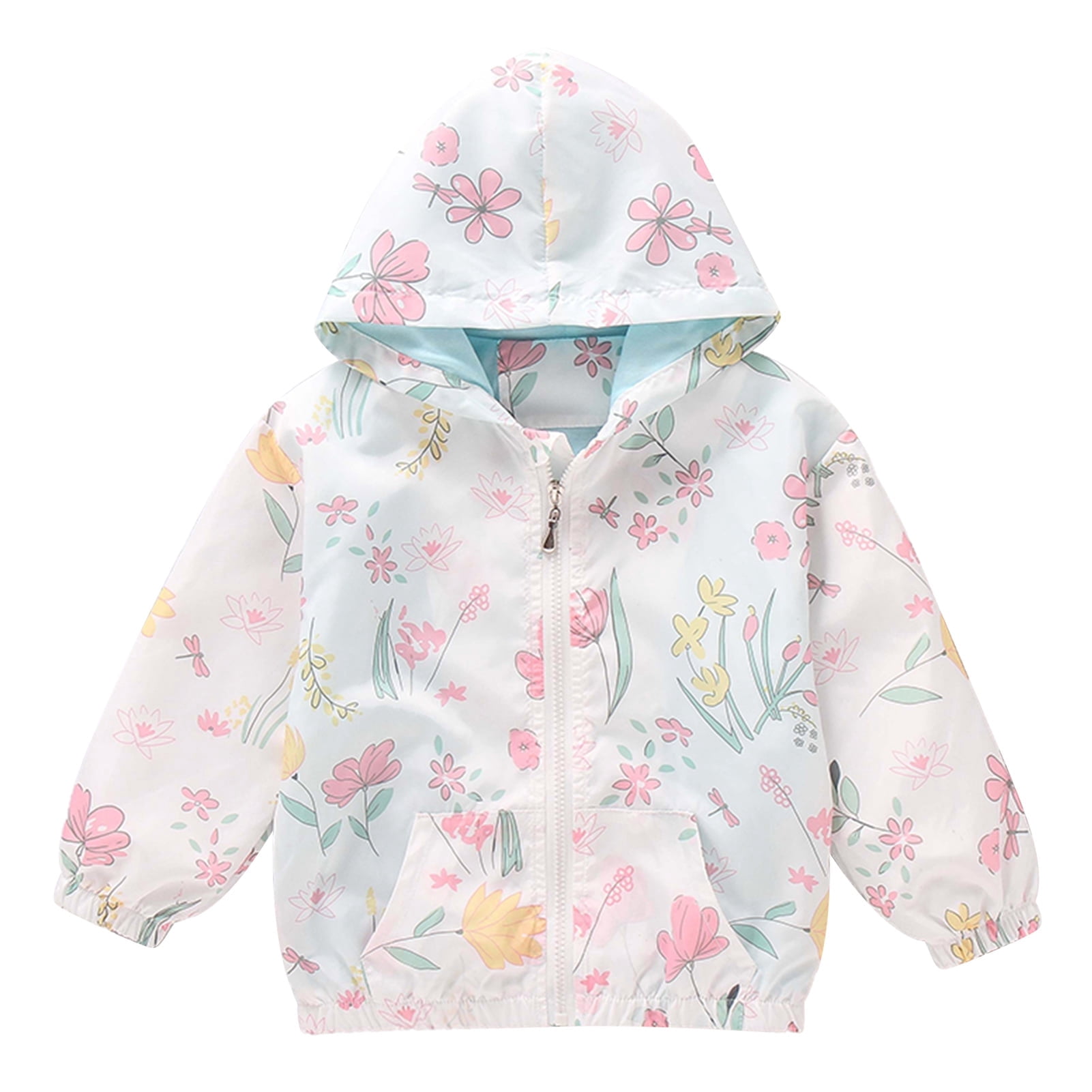 FYMNSI Toddler Girl Windbreaker Light Hooded Jacket Printed Zip Up ...