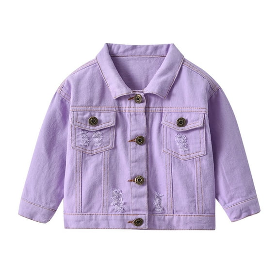 FYMNSI Toddler Girls Jean Jacket Baby Girl Spring Denim Jackets Fall Clothes Cowboy Outerwear 18-24 Months Purple