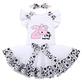 thumbnail image 1 of FYMNSI Toddler Kids Girl Cow 2nd Second Birthday Cake Smash Outfit Two Years Old Party Tops Tutu Tulle Skirt Headband Set White 2T, 1 of 9