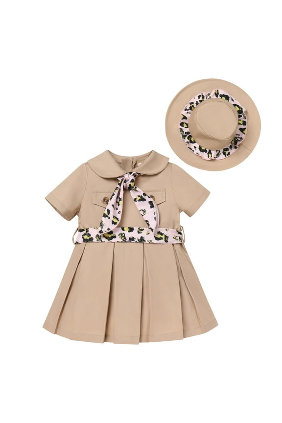 Jungle Safari Wild One Outfits for Baby Girl Short Sleeve A-line Pleated Dress with Hat Baby Girl Clothes 6-12 Months