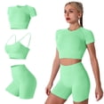 thumbnail image 1 of FYMNSI 3 Piece Summer Outfits Short Sets for Women Seamless Workout Sweat Suits Athletic Crop Top Sport Bra with Biker Shorts S Green, 1 of 7