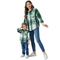 thumbnail image 1 of FYMNSI Women and Girls Button Down Plaid Flannel Shirts Autumn Casual Long Sleeve Shacket Mommy and Me Matching Outfits Green (Girl 8-9T), 1 of 10