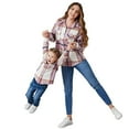 thumbnail image 1 of FYMNSI Women and Girls Button Down Plaid Flannel Shirts Autumn Casual Long Sleeve Shacket Mommy and Me Matching Outfits Pink (Girl 6-7T), 1 of 10