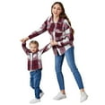 thumbnail image 1 of FYMNSI Women and Girls Button Down Plaid Flannel Shirts Autumn Casual Long Sleeve Shacket Mommy and Me Matching Outfits Wine Red (Girl 6-7T), 1 of 11