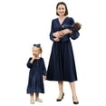 thumbnail image 1 of FYMNSI Christmas Outfits for Women Girls Fall Mommy and Me Velvet Matching Xmas Dress Romper Navy 12-18 Months, 1 of 9