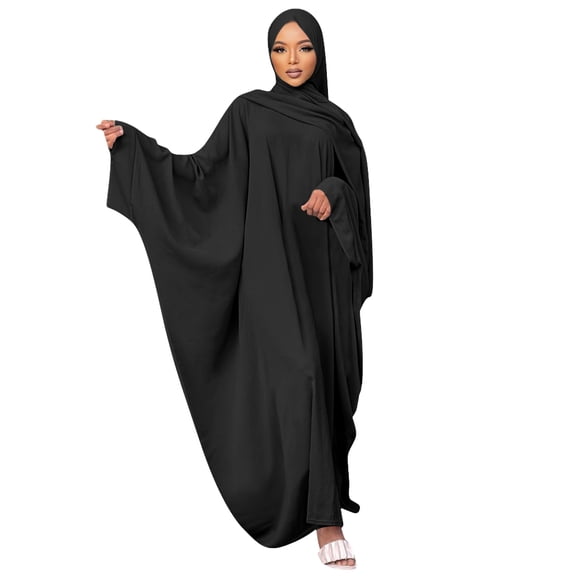 FYMNSI Women's Long Sleeve Abaya Muslim Dress One-Piece Prayer Hijab Dress Kaftan Jilbab Thobe Maxi Long Khimar Dress with Hijab